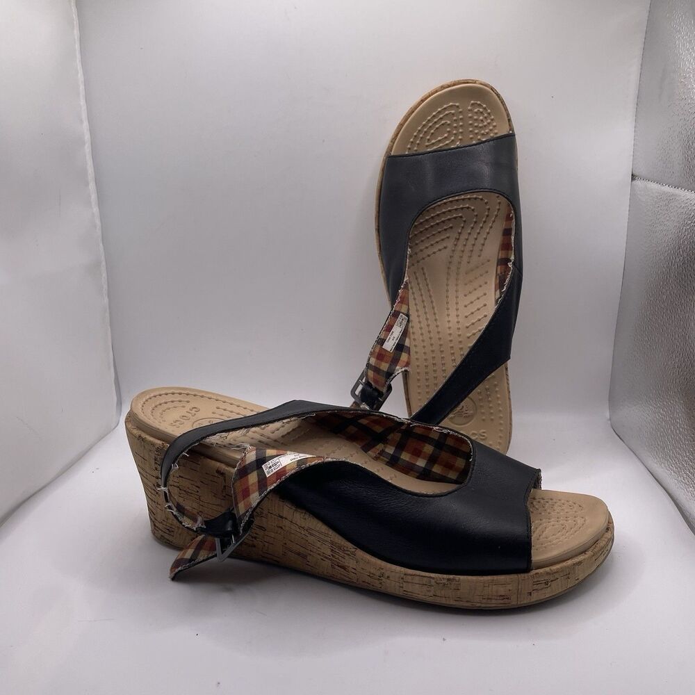 Crocs A-Leigh Wedge Cork Sandal Women's Size 10 Preppy Heel Summer Business